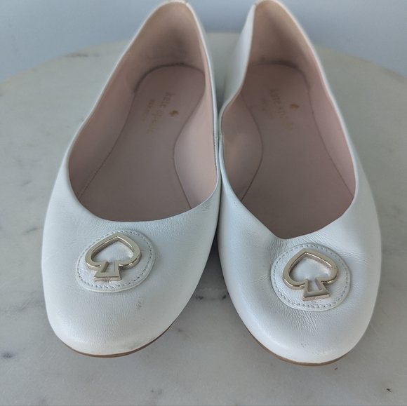 Kate Spade New York White Leather Ballet Logo Flats - Picture 10 of 13